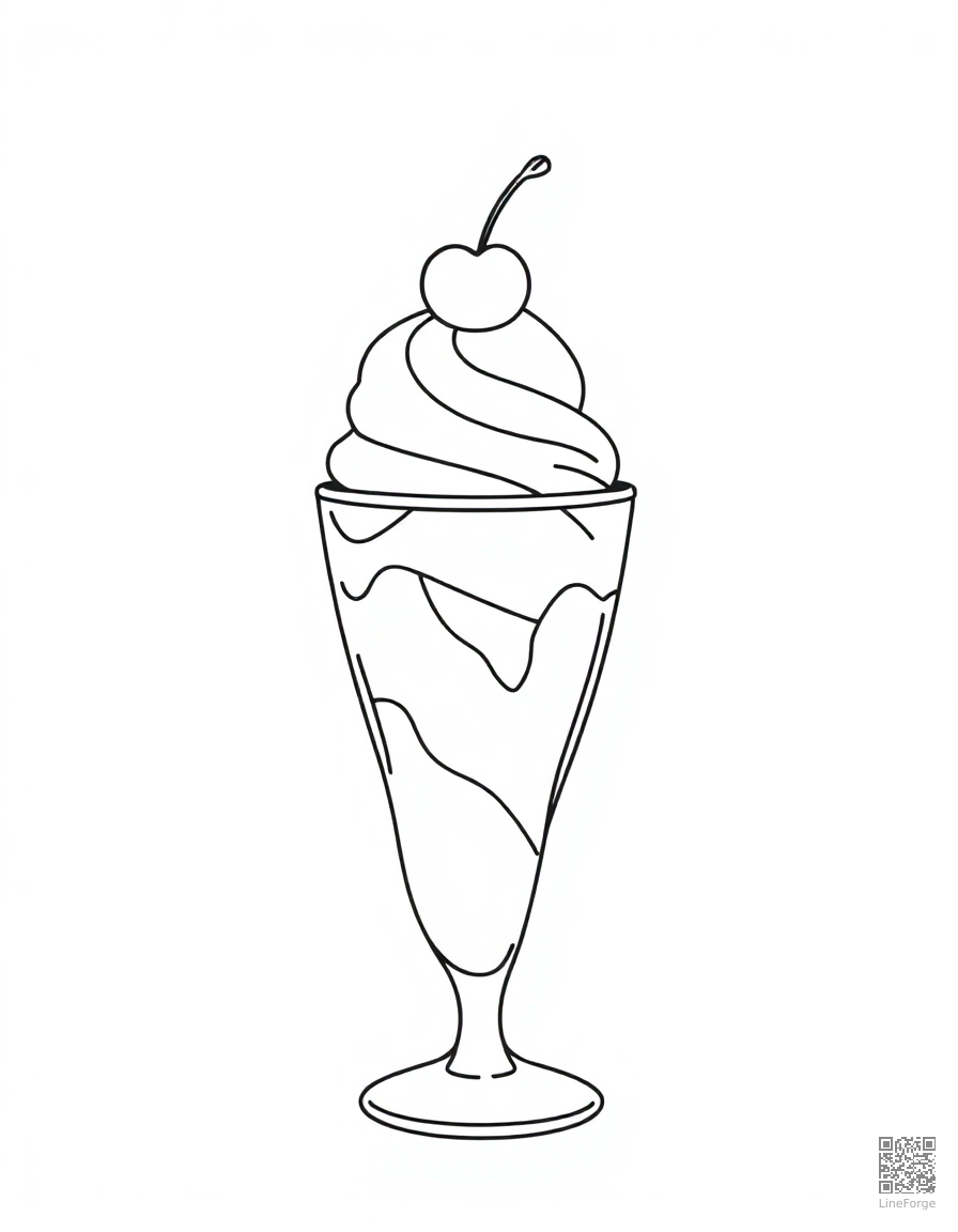 Ice cream sundae with a cherry on top coloring page Minimal style - free printable