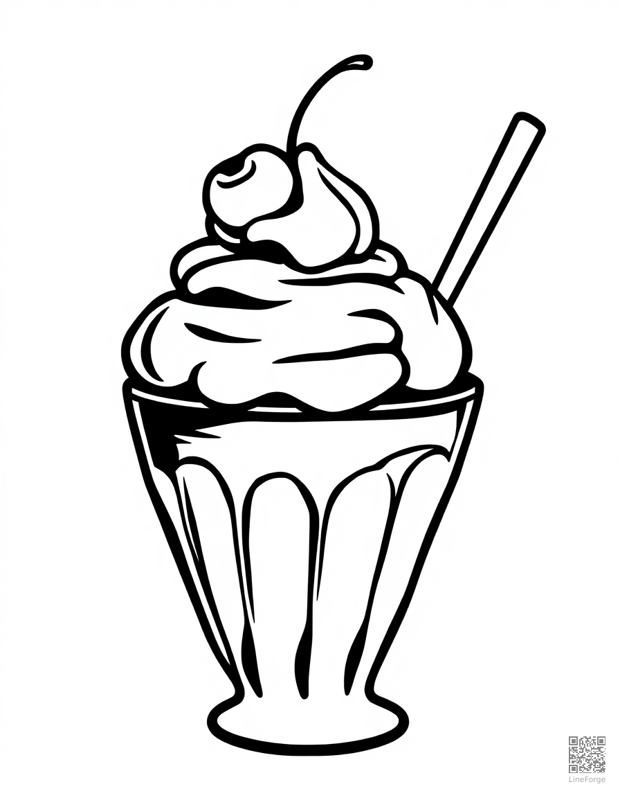 Ice cream sundae with a cherry on top coloring page Woodcut style - free printable
