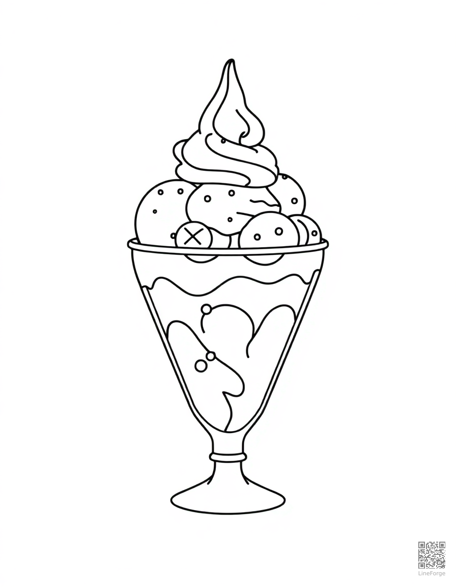 ice cream sundae with all the toppings coloring page Minimal style - free printable