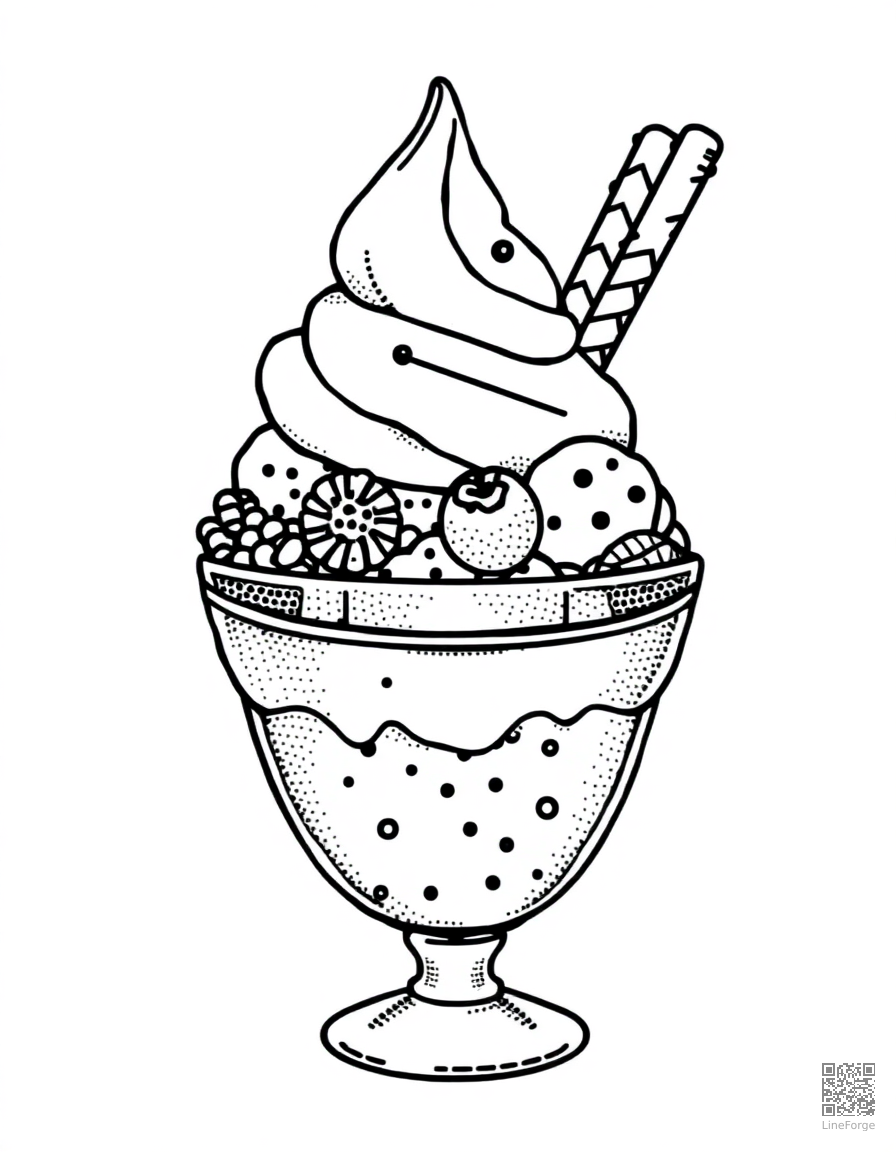 ice cream sundae with all the toppings coloring page Stipple style - free printable
