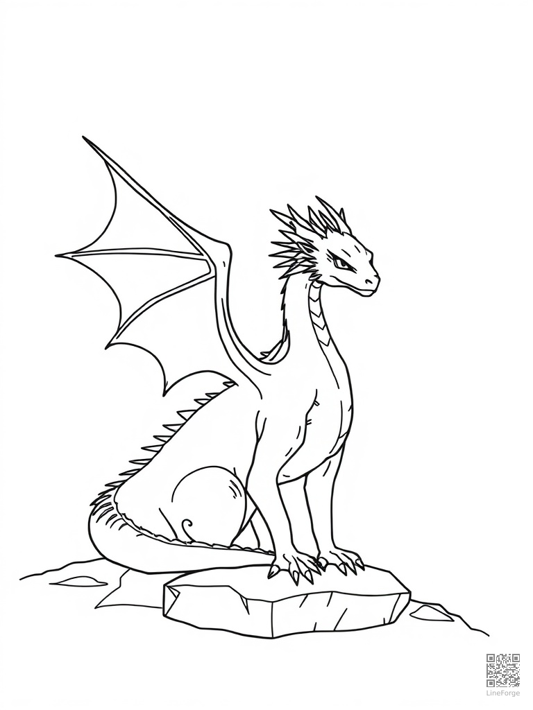 Ice dragon with crystalline wings in frozen landscape coloring page Minimal style - free printable