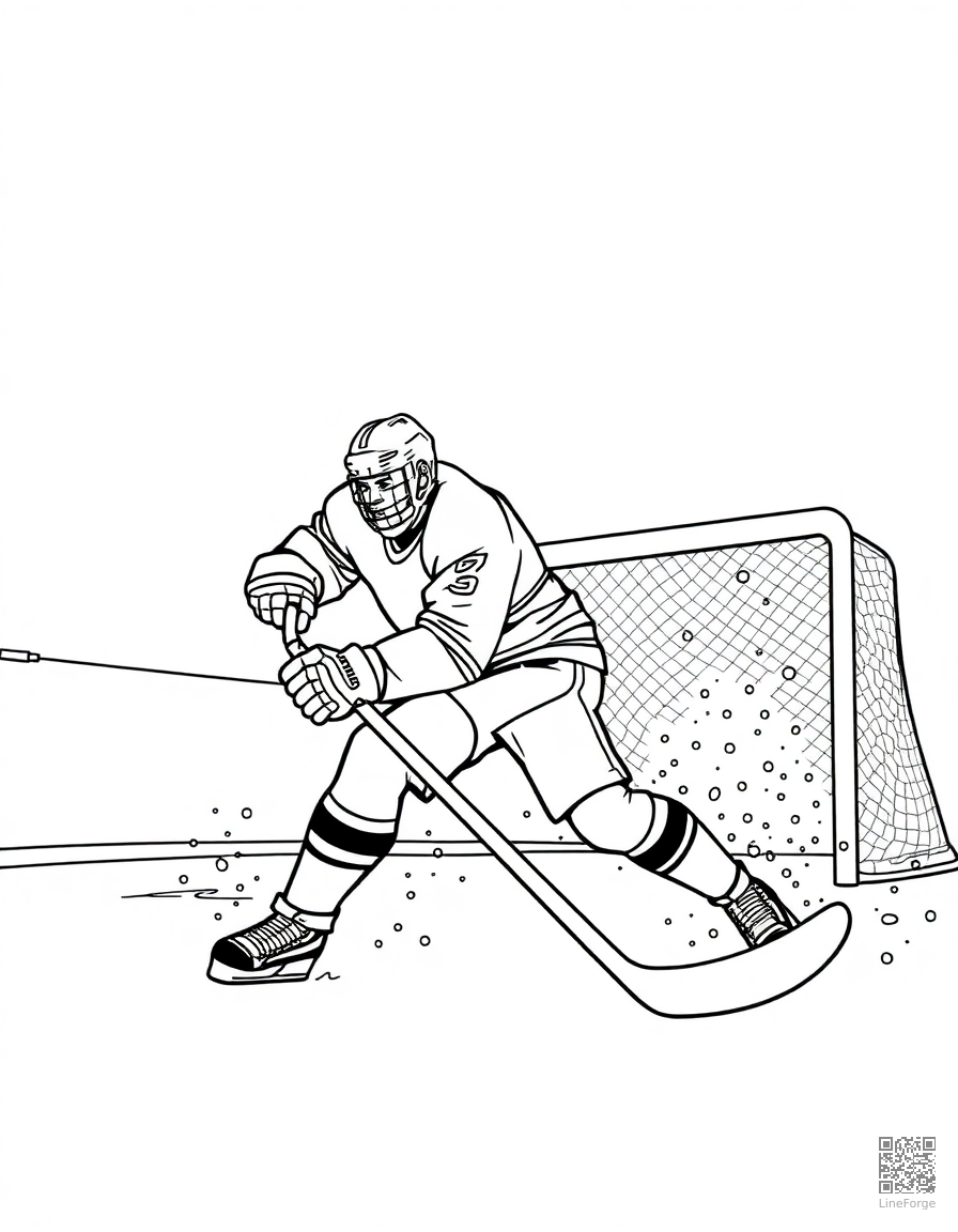 ice hockey player scoring a goal coloring page Contour style - free printable