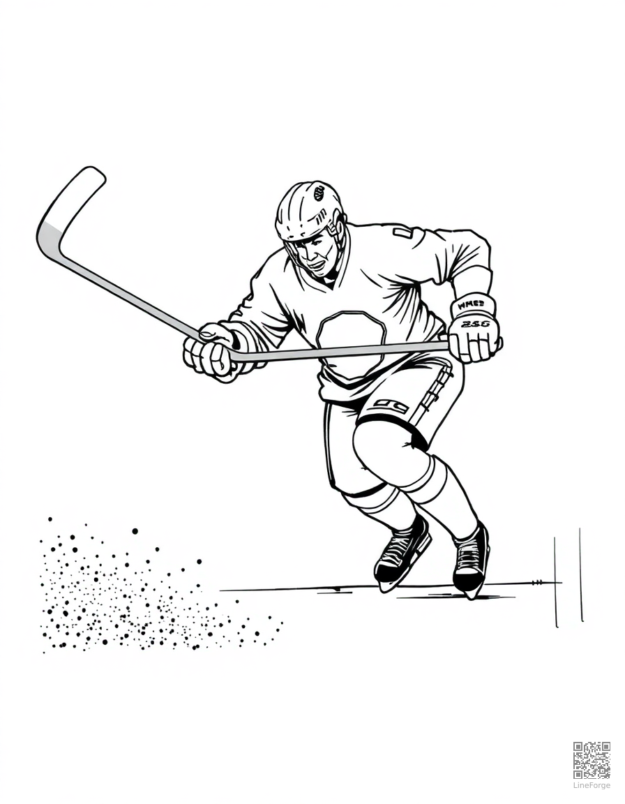ice hockey player scoring a goal coloring page Crosshatch style - free printable