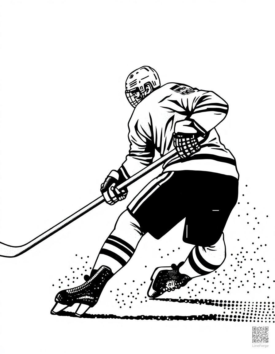 ice hockey player scoring a goal coloring page Stipple style - free printable