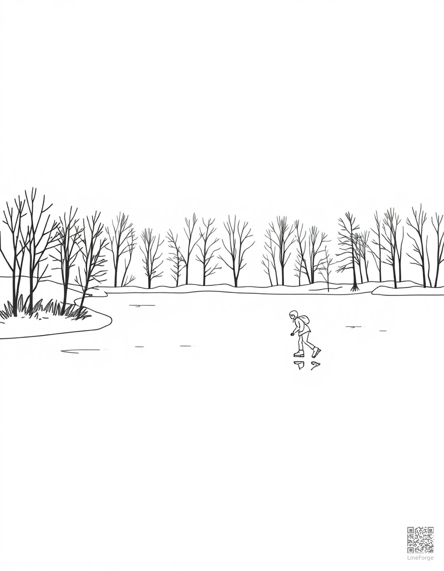ice skating scene on a frozen pond coloring page Minimal style - free printable