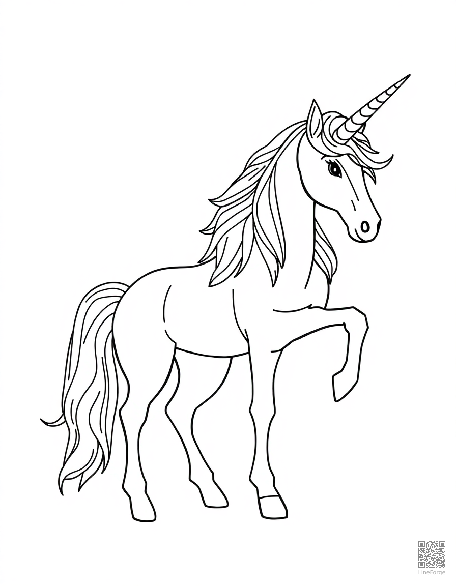 ice unicorn made of crystal and frost coloring page Contour style - free printable