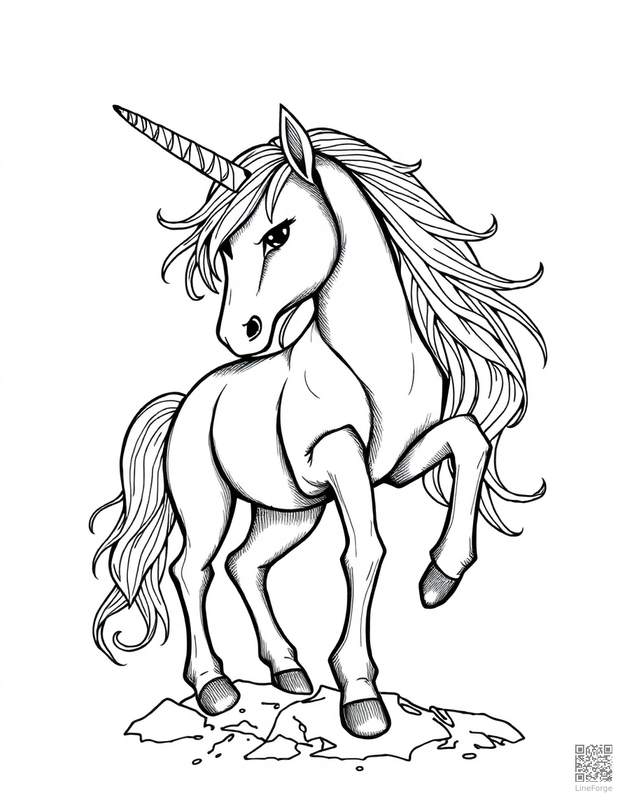 ice unicorn made of crystal and frost coloring page Crosshatch style - free printable