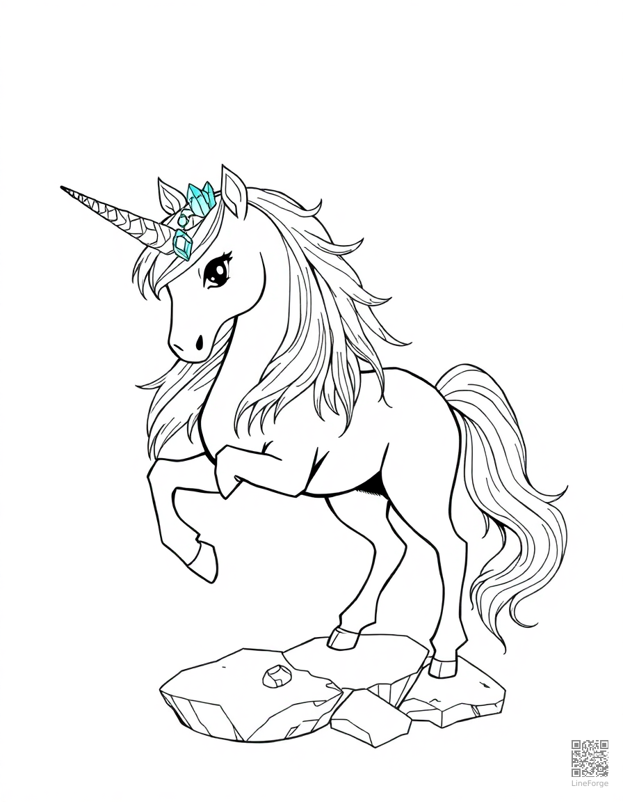 ice unicorn made of crystal and frost coloring page Manga style - free printable