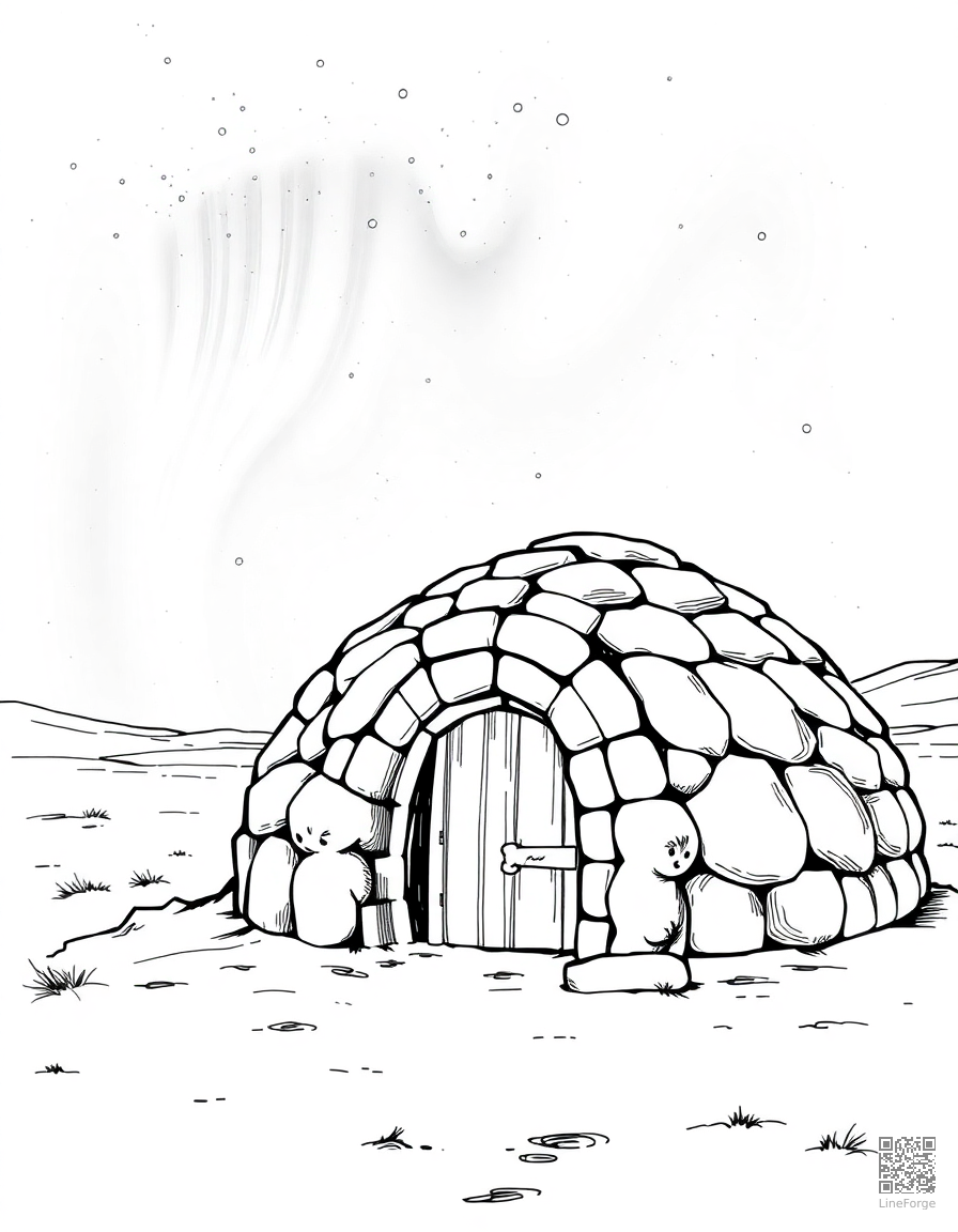 igloo under the northern lights coloring page Manga style - free printable