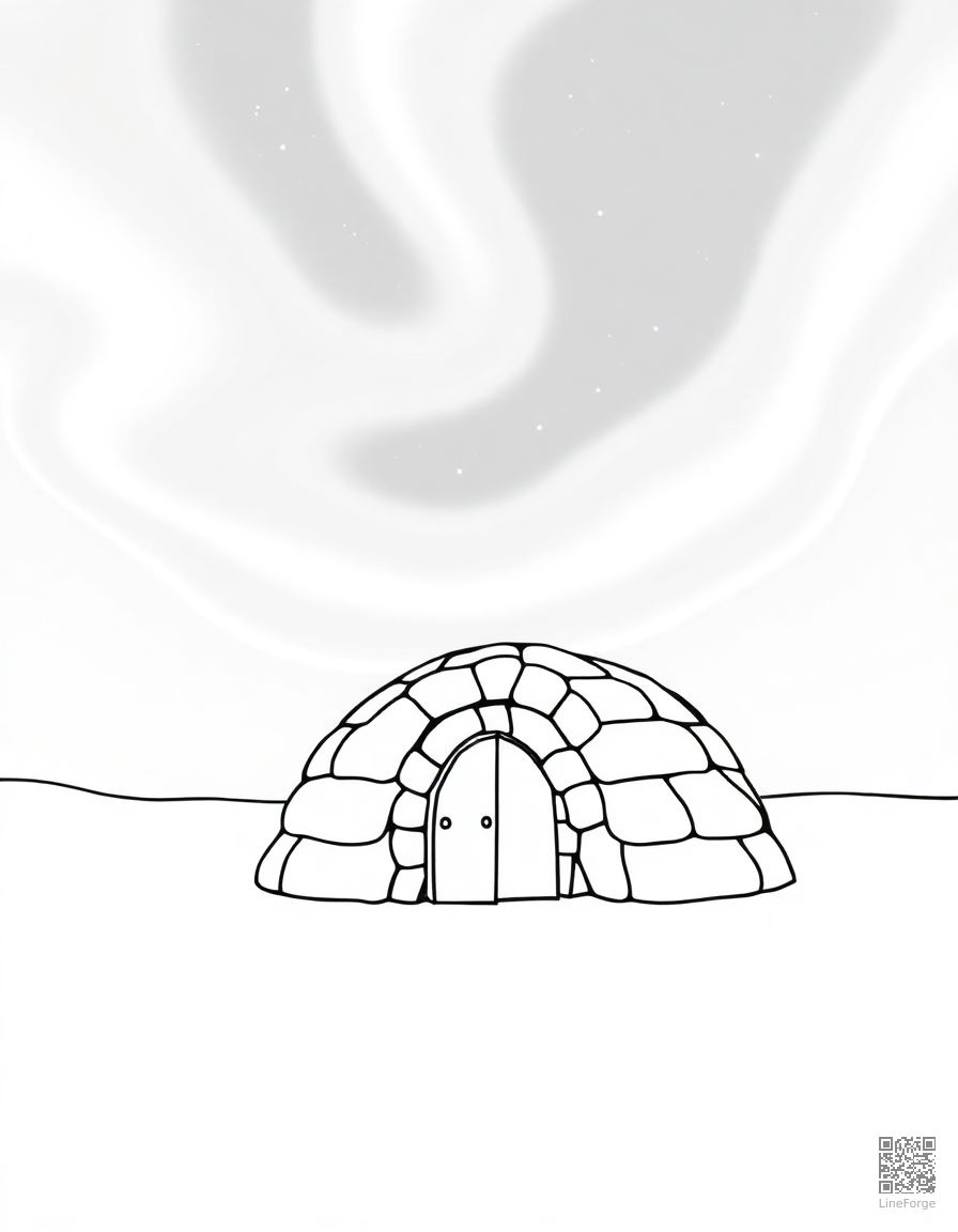 igloo under the northern lights coloring page Minimal style - free printable