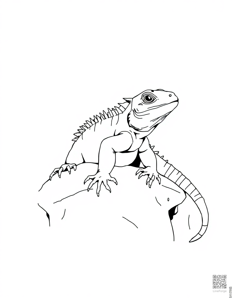 iguana basking on a warm rock coloring page Manga style - free printable