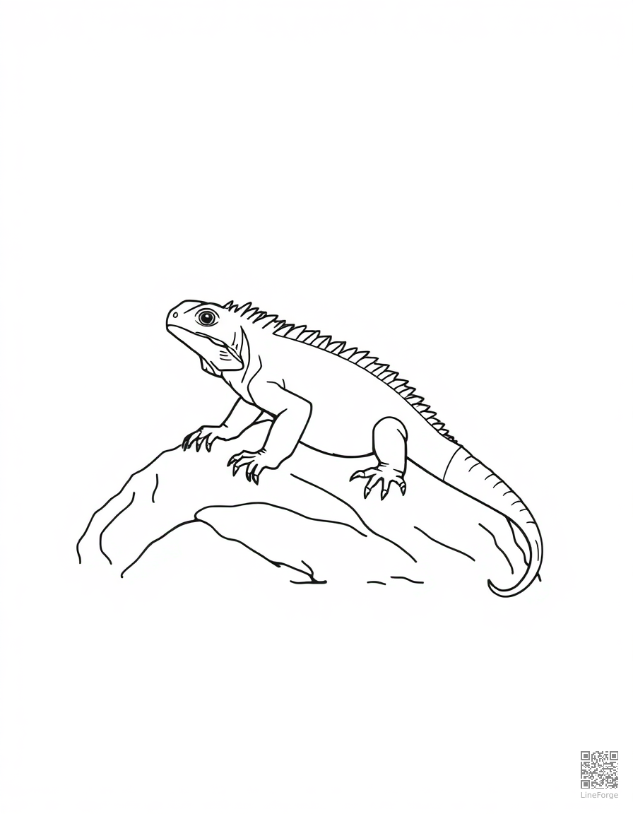iguana basking on a warm rock coloring page Minimal style - free printable