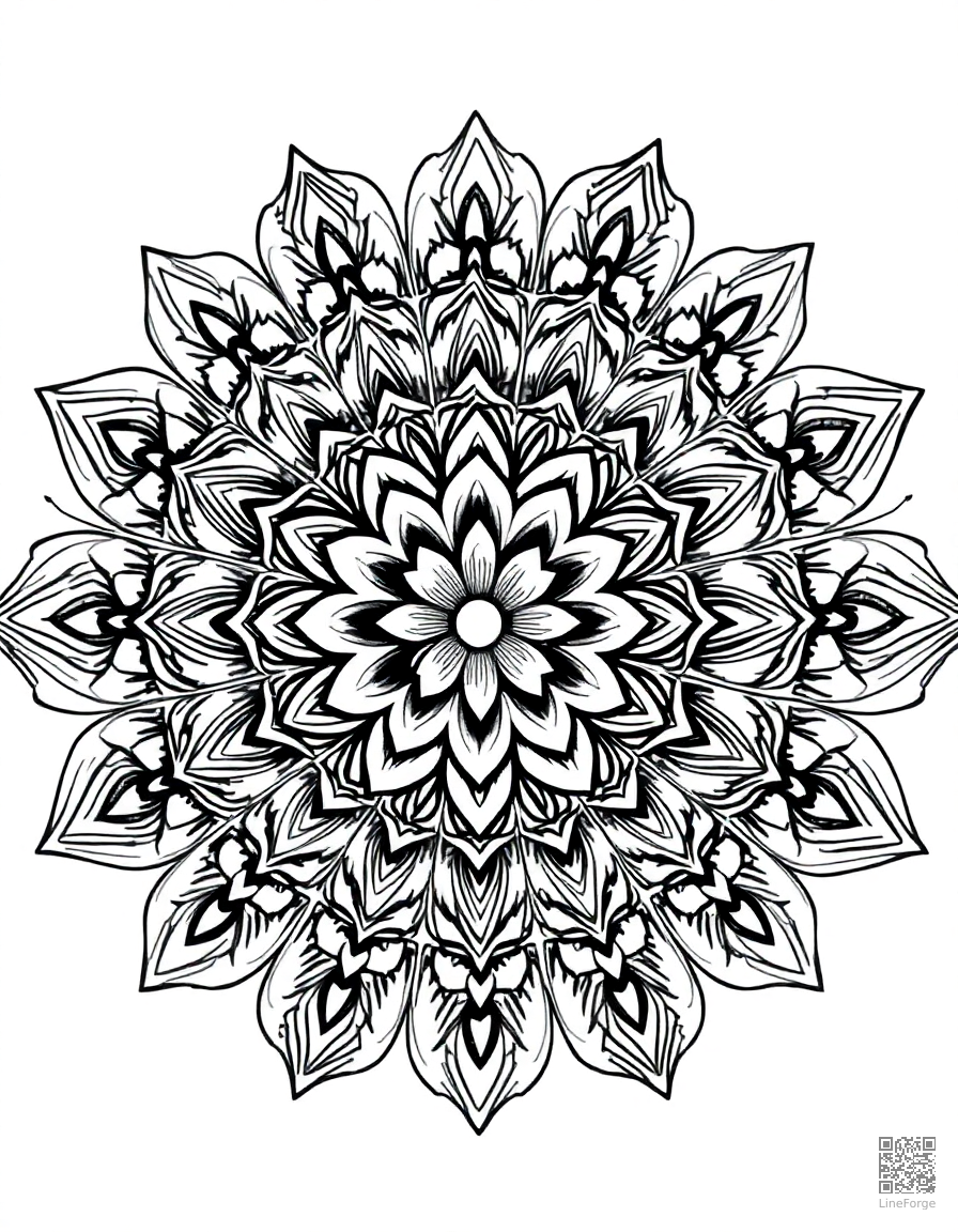 intricate mandala with floral center design coloring page Manga style - free printable