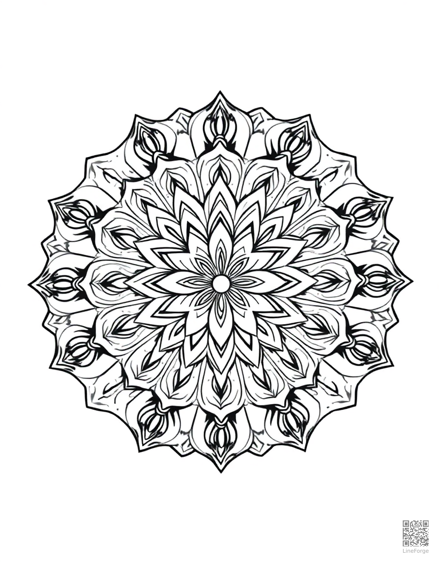 intricate mandala with floral center design coloring page Minimal style - free printable