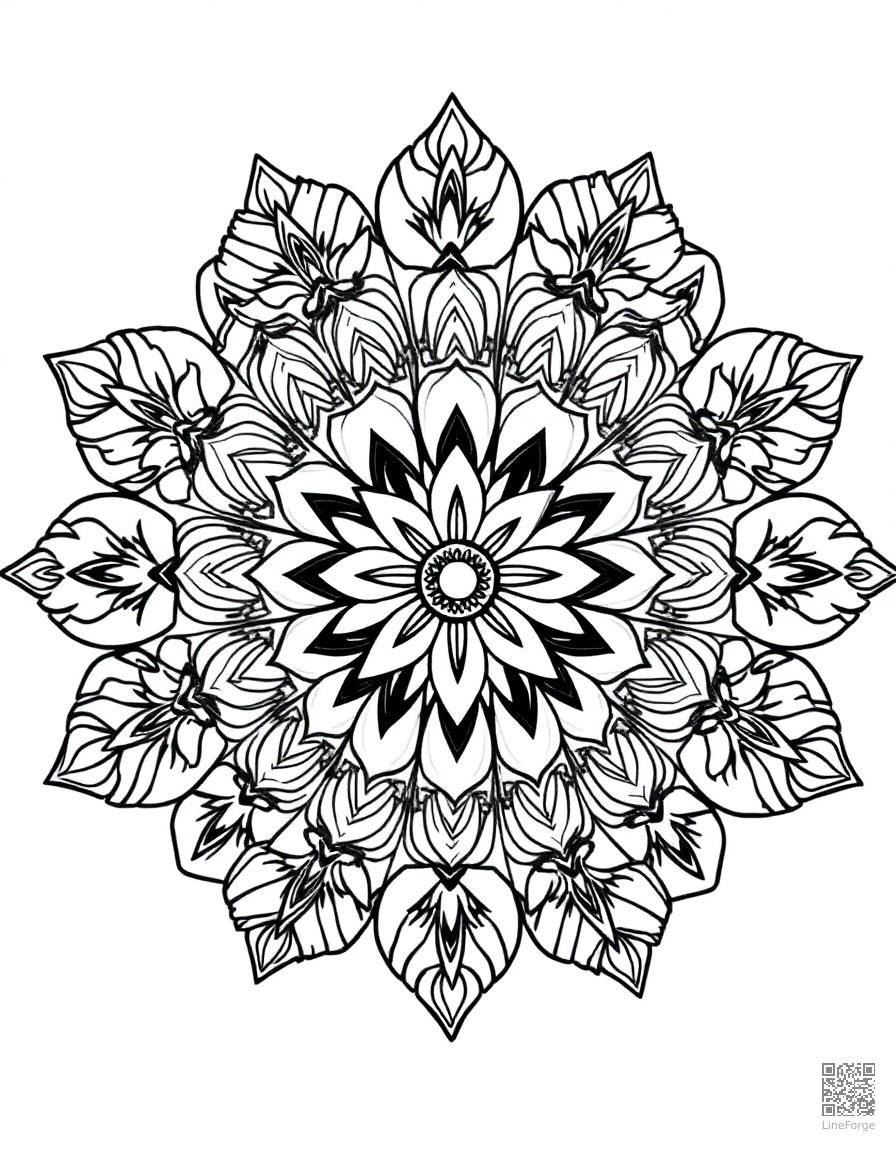 Intricate mandala with floral patterns coloring page Contour style - free printable