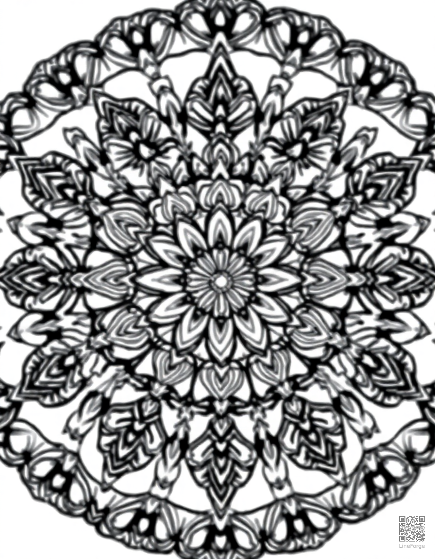 Intricate mandala with floral patterns coloring page Crosshatch style - free printable
