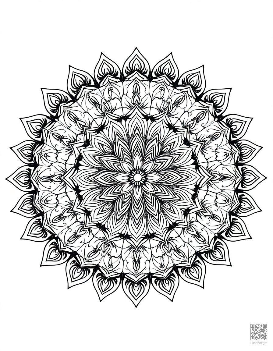 Intricate mandala with floral patterns coloring page Manga style - free printable