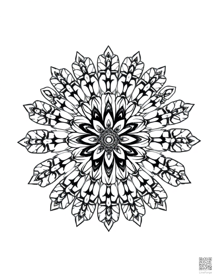 Intricate mandala with floral patterns coloring page Minimal style - free printable