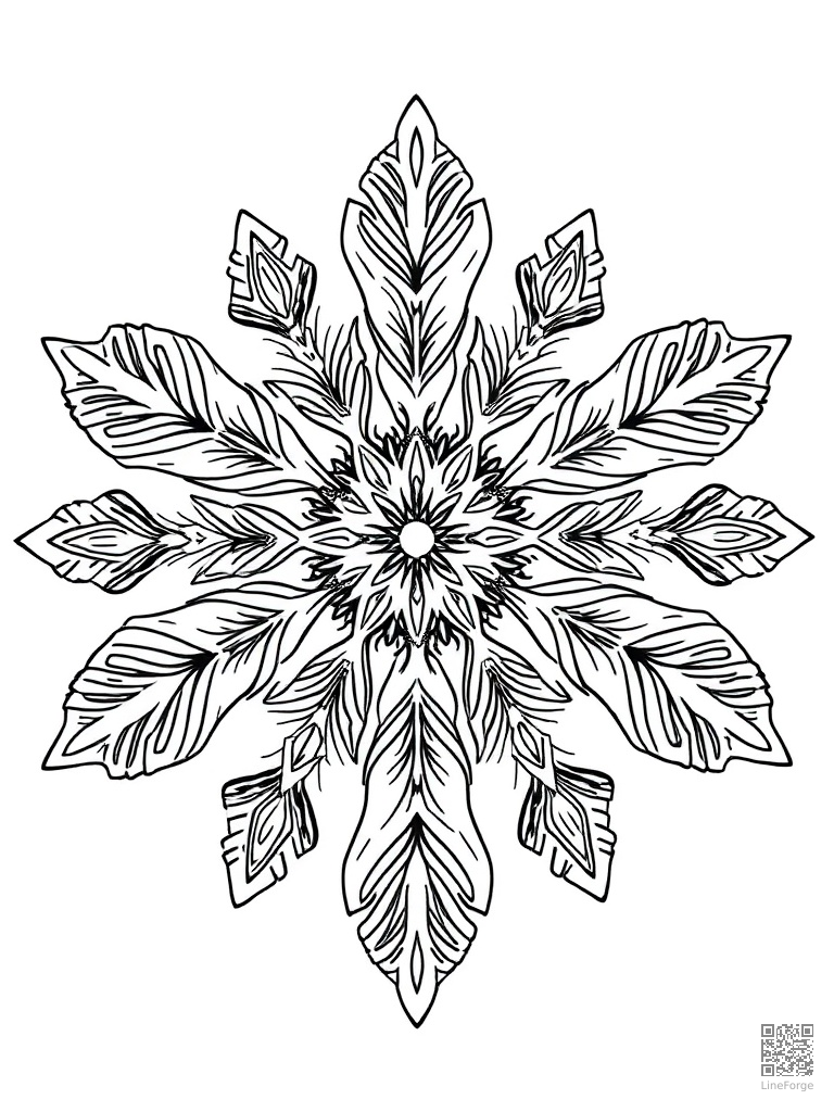 Intricate snowflake design with crystal patterns coloring page Contour style - free printable