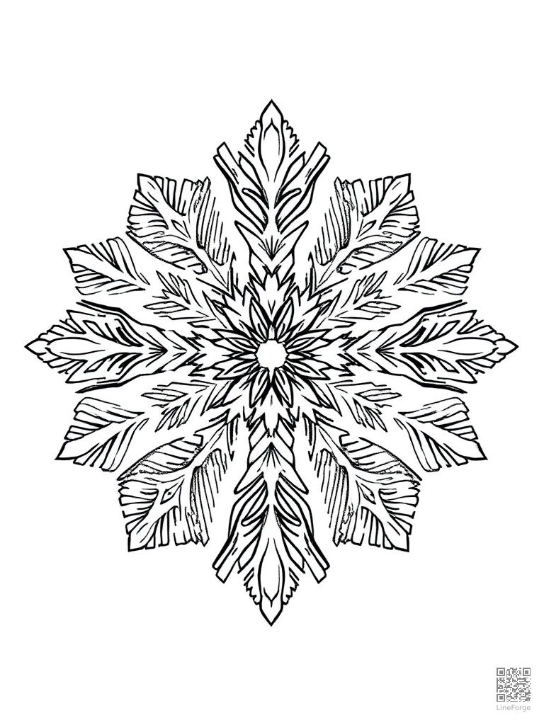 Intricate snowflake design with crystal patterns coloring page Manga style - free printable