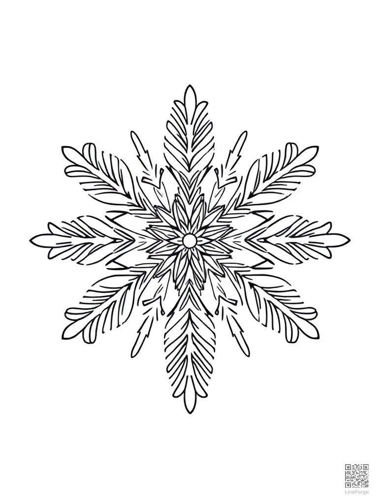 Intricate snowflake design with crystal patterns coloring page Minimal style - free printable