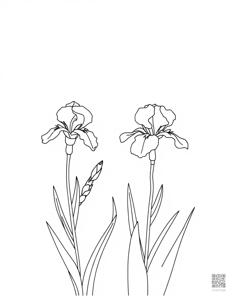 iris flowers in a formal garden coloring page Minimal style free printable