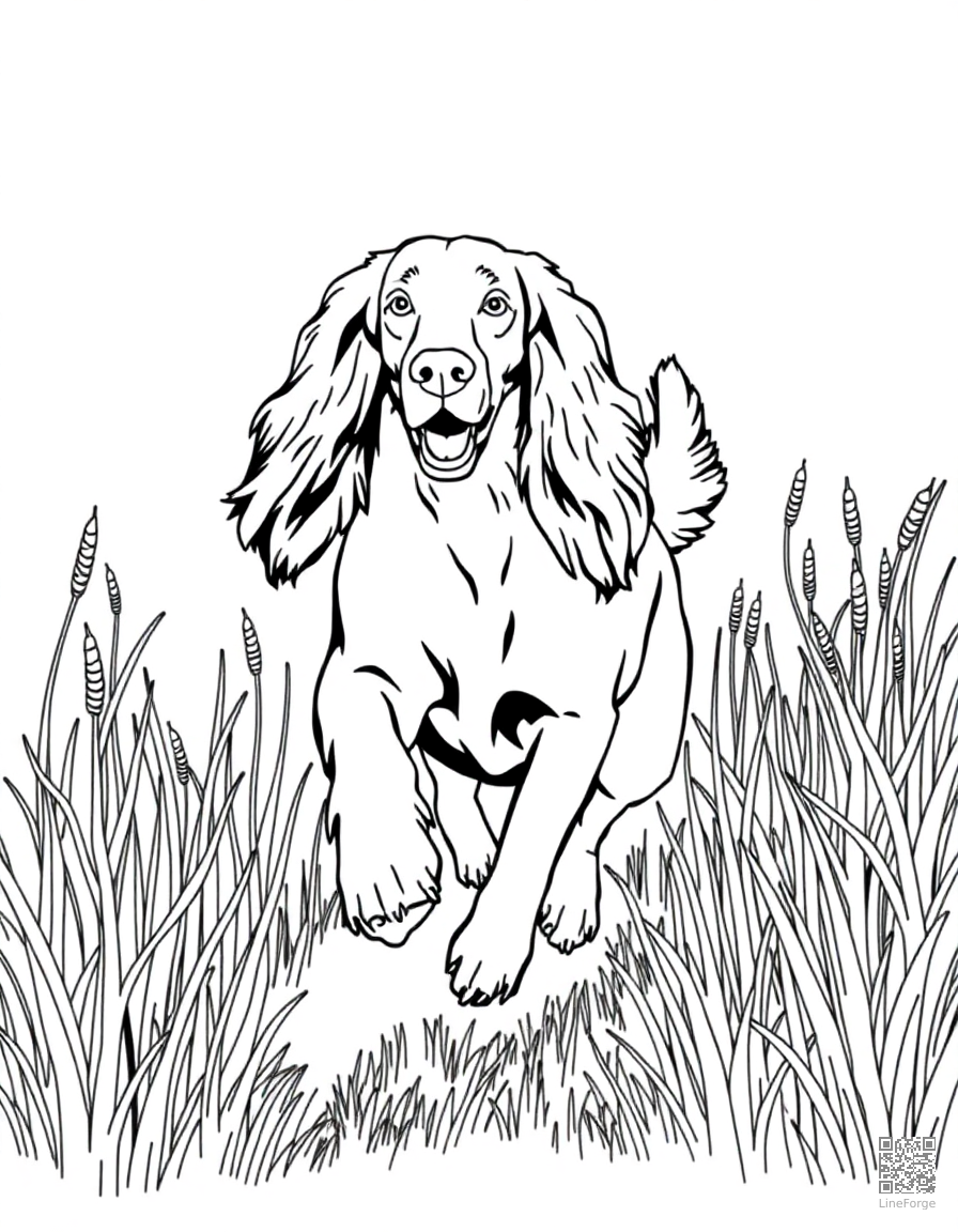 irish setter running through tall grass coloring page Contour style - free printable