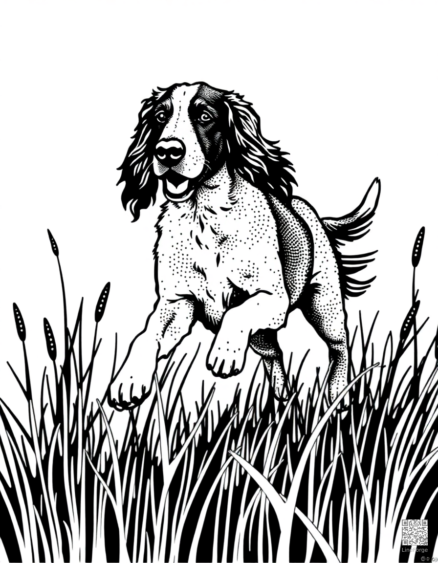 irish setter running through tall grass coloring page Stipple style - free printable