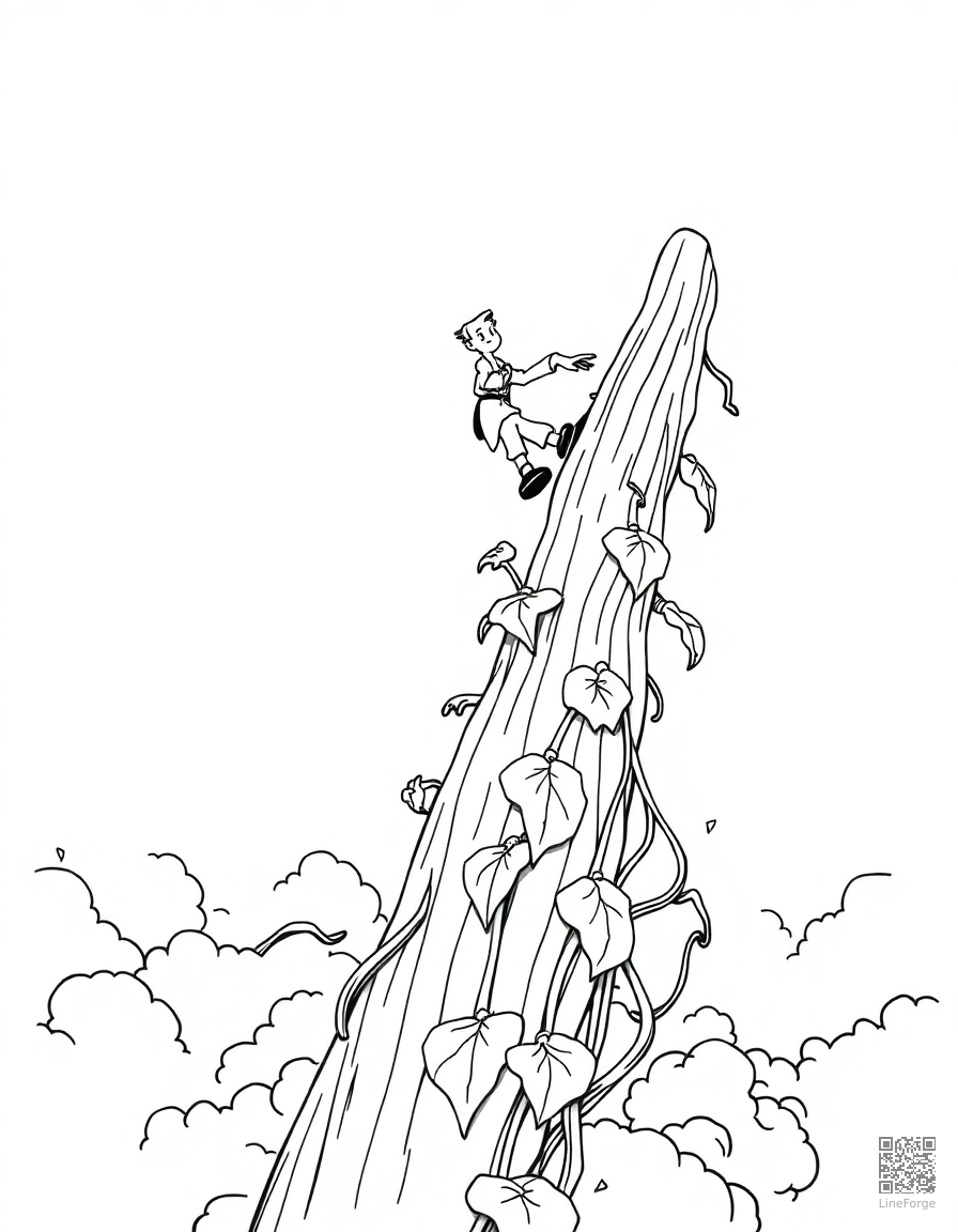 jack climbing the beanstalk to the clouds coloring page Manga style - free printable