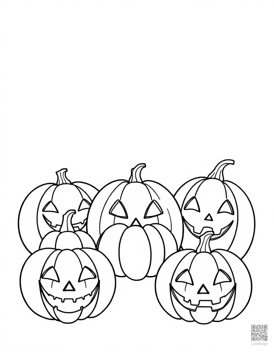 jack-o-lantern collection with different faces coloring page Minimal style - free printable