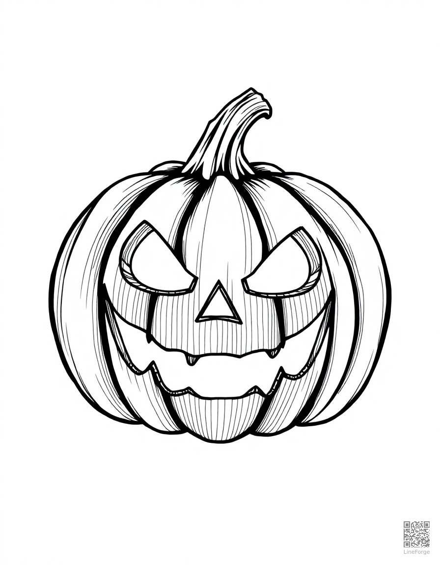 Jack-o-lantern with a spooky face coloring page Crosshatch style - free printable