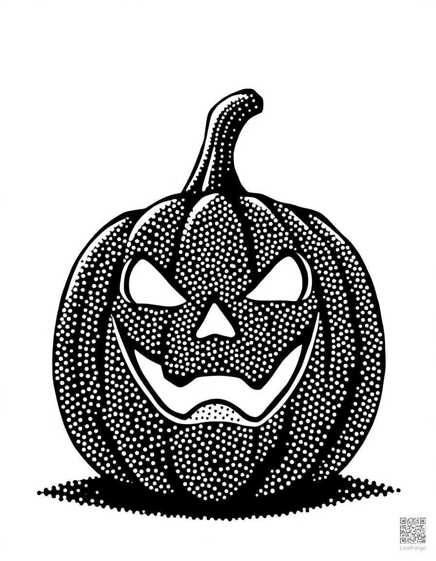 Jack-o-lantern with a spooky face coloring page Stipple style - free printable