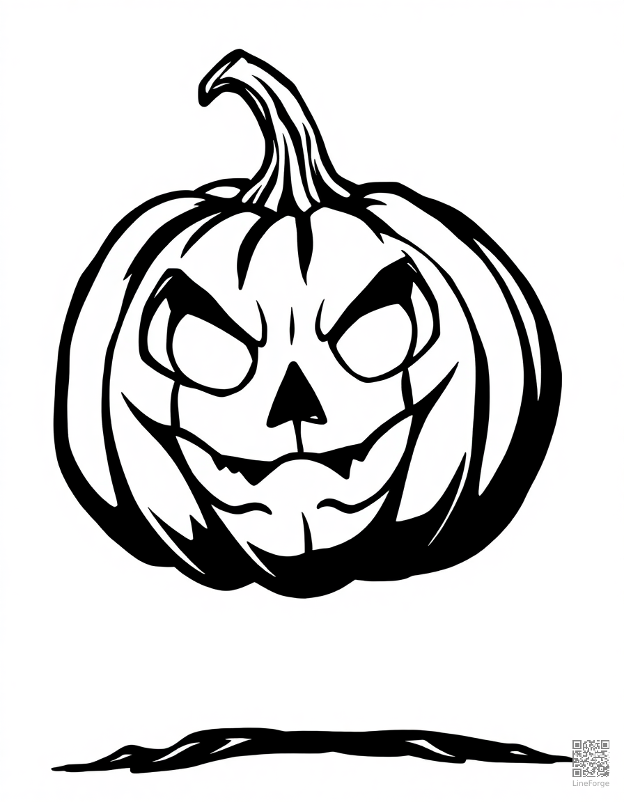 Jack-o-lantern with a spooky face coloring page Woodcut style - free printable