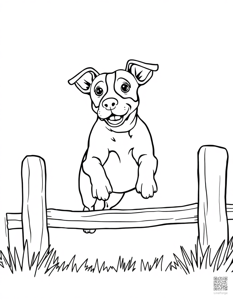 jack russell terrier jumping over a fence coloring page Contour style - free printable