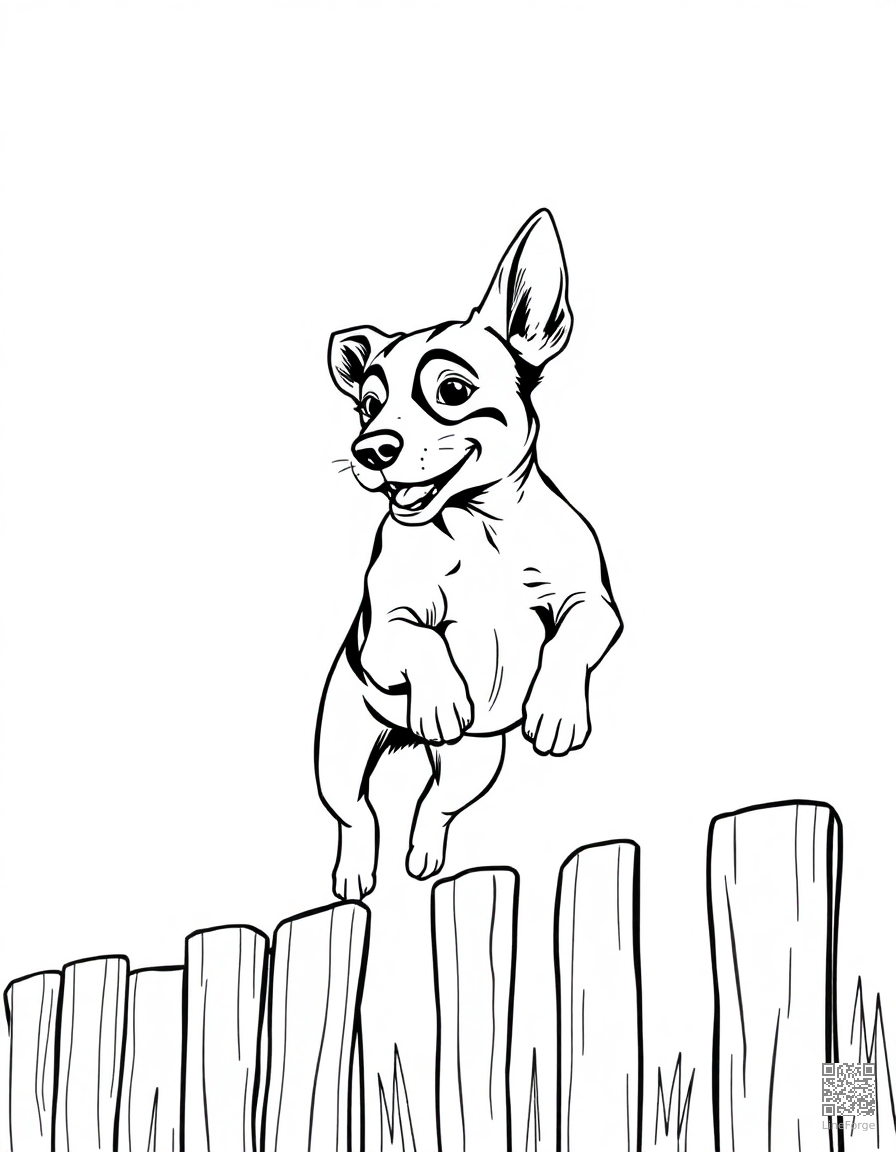 jack russell terrier jumping over a fence coloring page Manga style - free printable