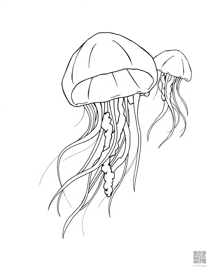 Jellyfish floating in deep water coloring page Contour style - free printable