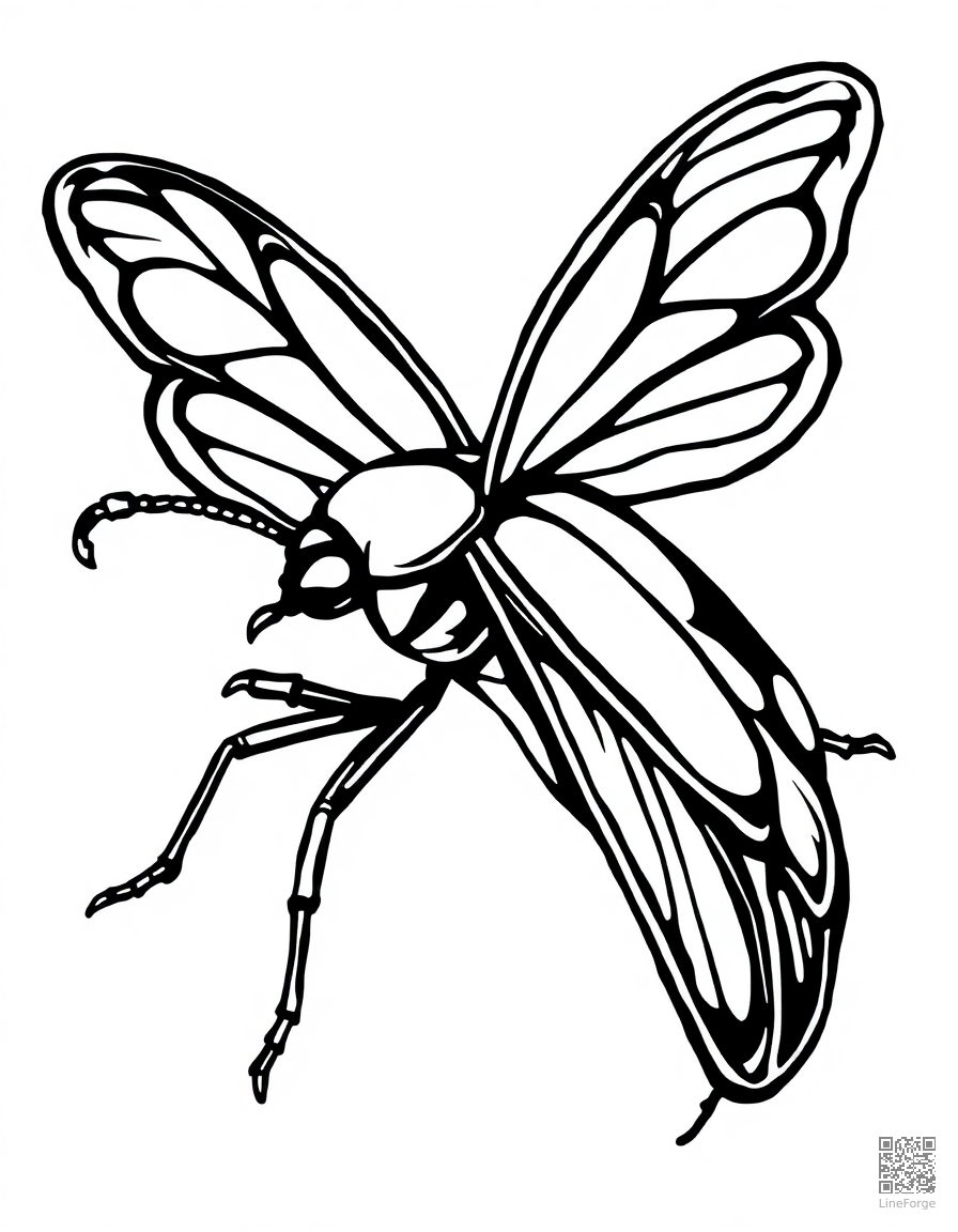 jewel beetle with iridescent wings coloring page Woodcut style - free printable