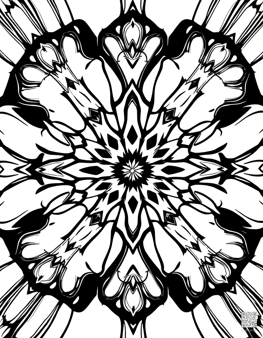 kaleidoscope pattern with symmetrical design coloring page Contour style - free printable