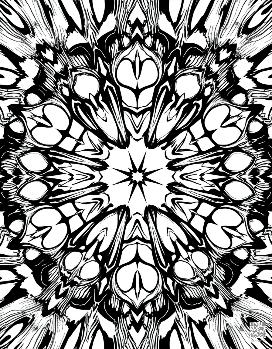 kaleidoscope pattern with symmetrical design coloring page Manga style - free printable