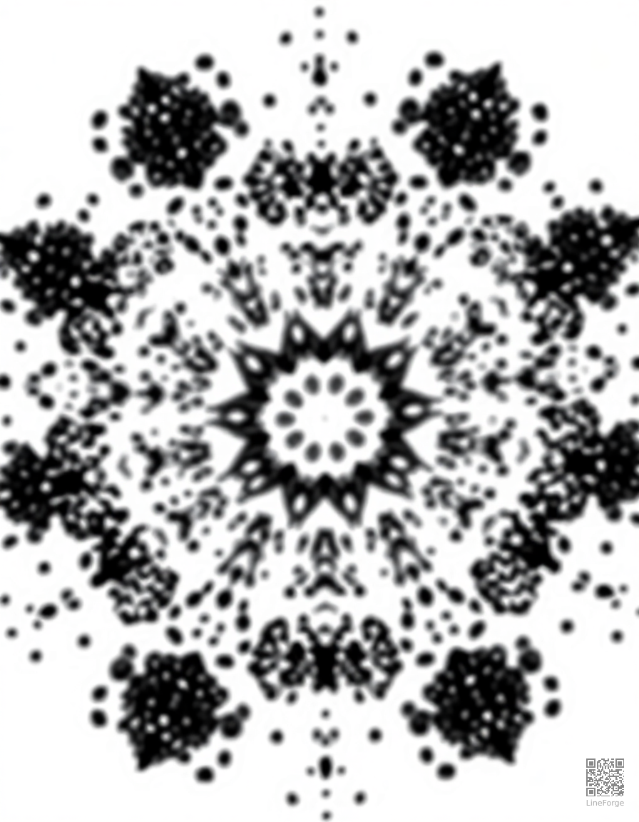 kaleidoscope pattern with symmetrical design coloring page Stipple style - free printable