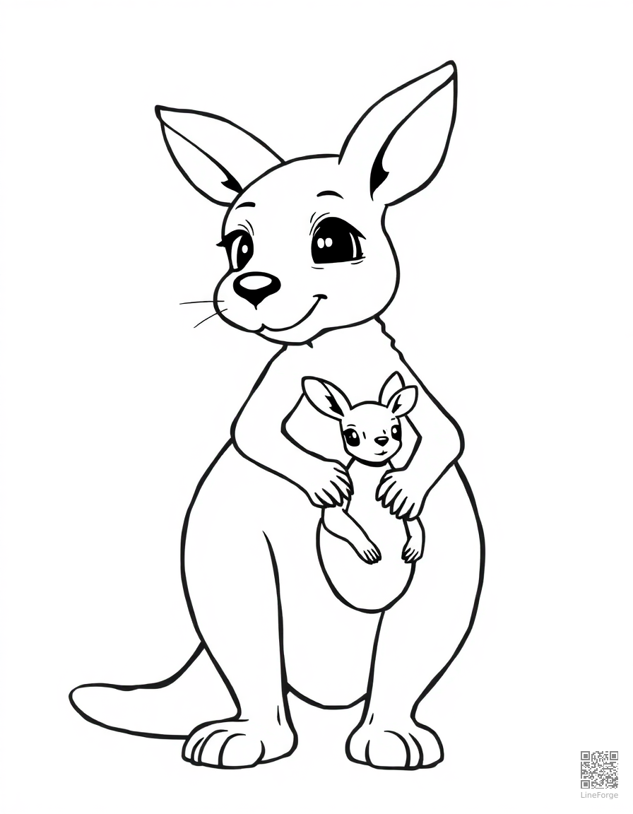 kangaroo with joey in its pouch coloring page Manga style - free printable