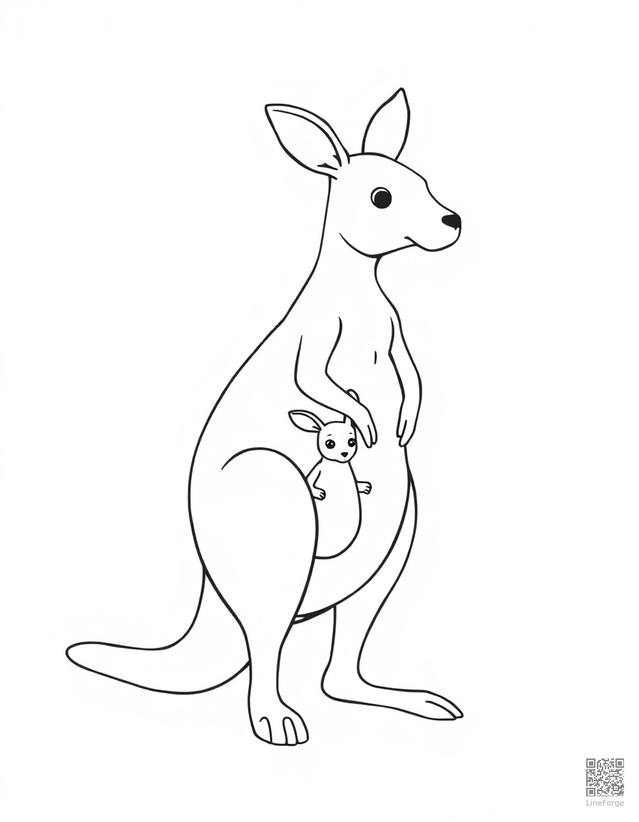 kangaroo with joey in its pouch coloring page Minimal style - free printable