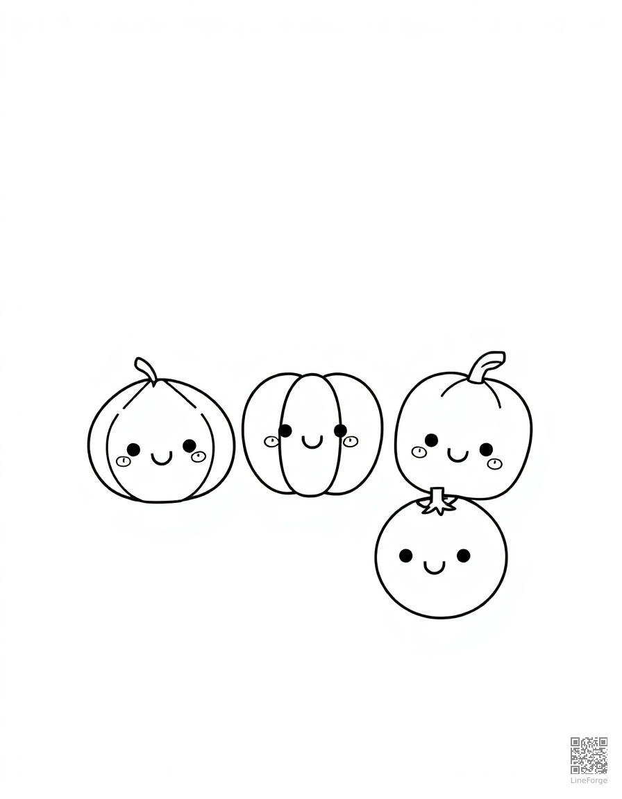 kawaii foods with cute smiling faces coloring page Minimal style - free printable