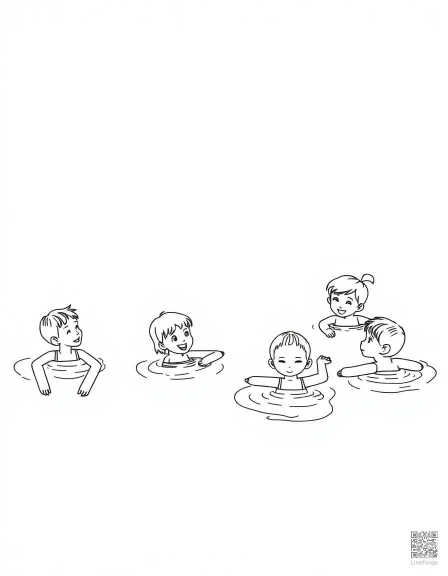 kids swimming at a pool party coloring page Minimal style - free printable