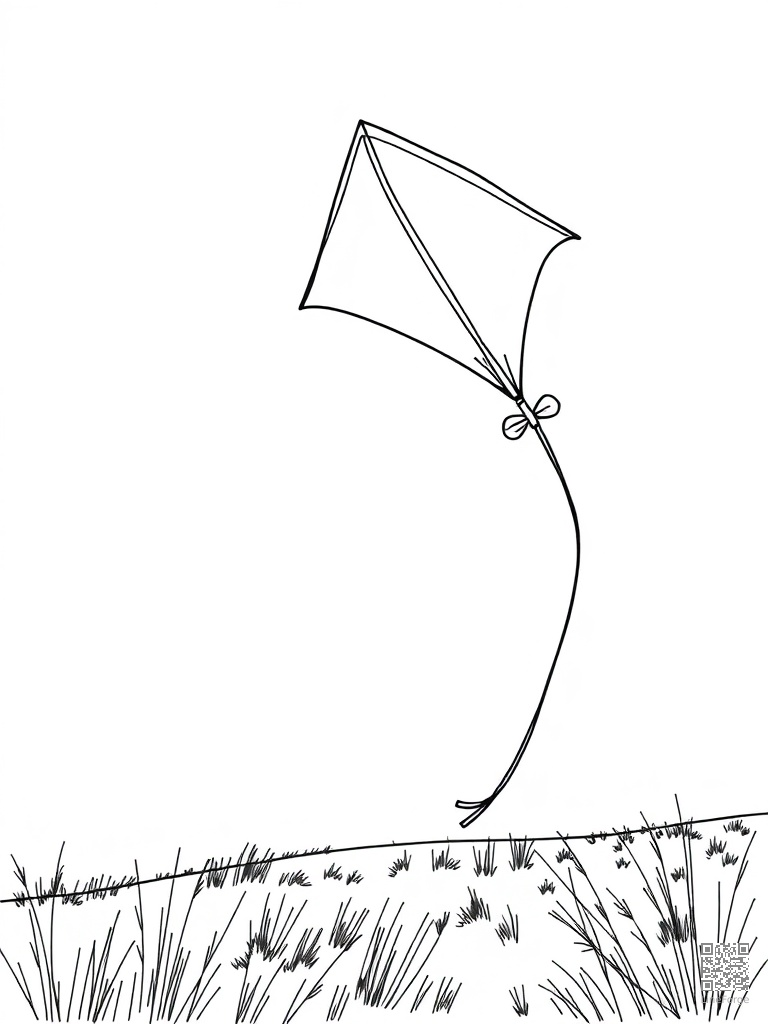 Kite flying on a breezy spring afternoon coloring page Manga style - free printable