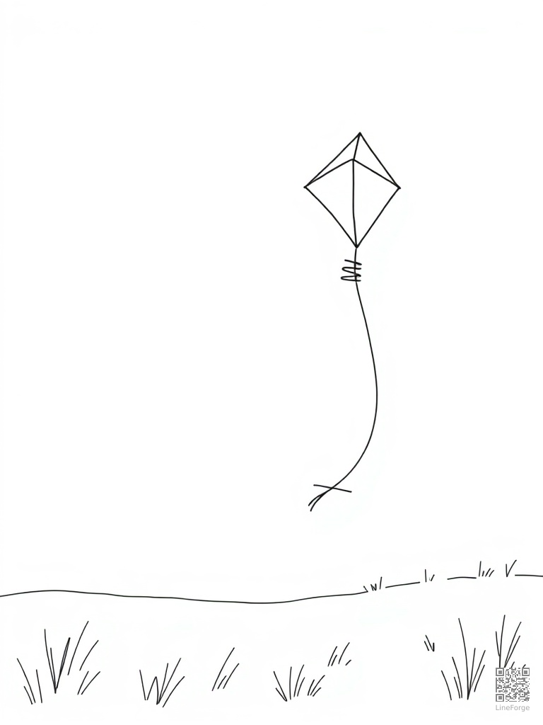 Kite flying on a breezy spring afternoon coloring page Minimal style - free printable