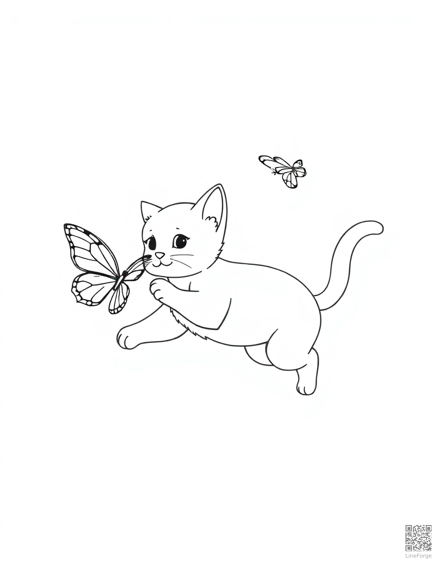 Kitten chasing a butterfly coloring page Minimal style - free printable