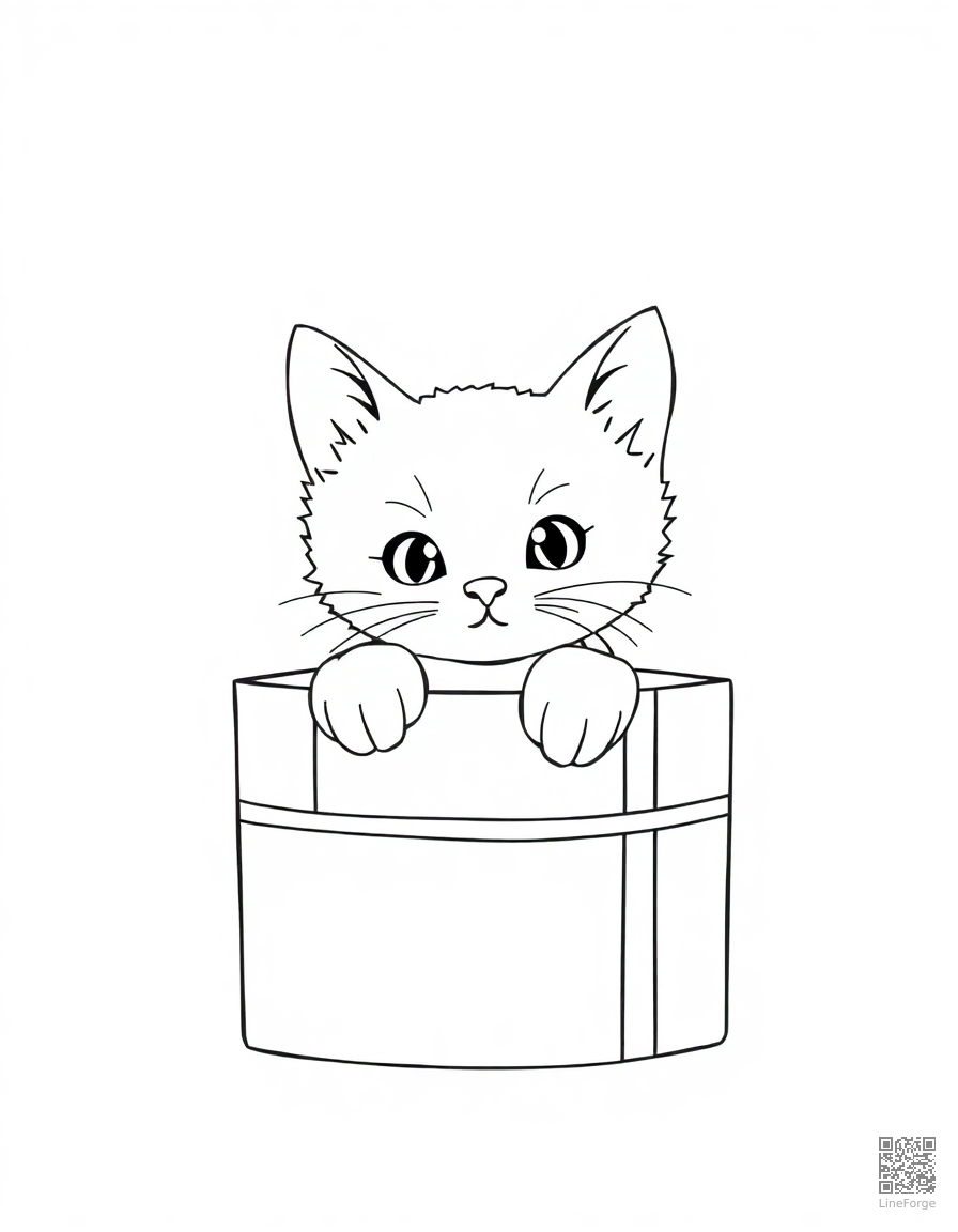 kitten peeking out of a gift box coloring page Minimal style - free printable