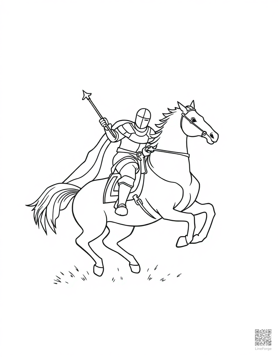 knight on horseback charging into battle coloring page Minimal style - free printable