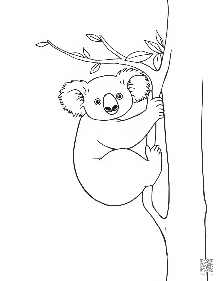 Koala bear clinging to a eucalyptus tree coloring page Minimal style - free printable